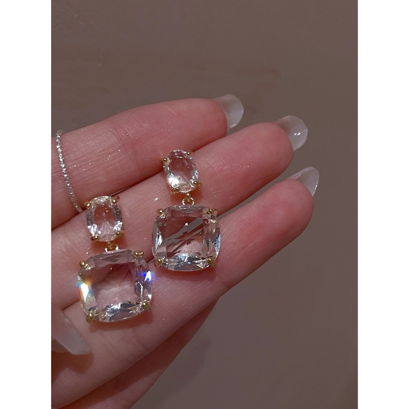 铜合金耳饰  无耳洞耳夹空山新雨耳钉透明设计感小众可爱风网红