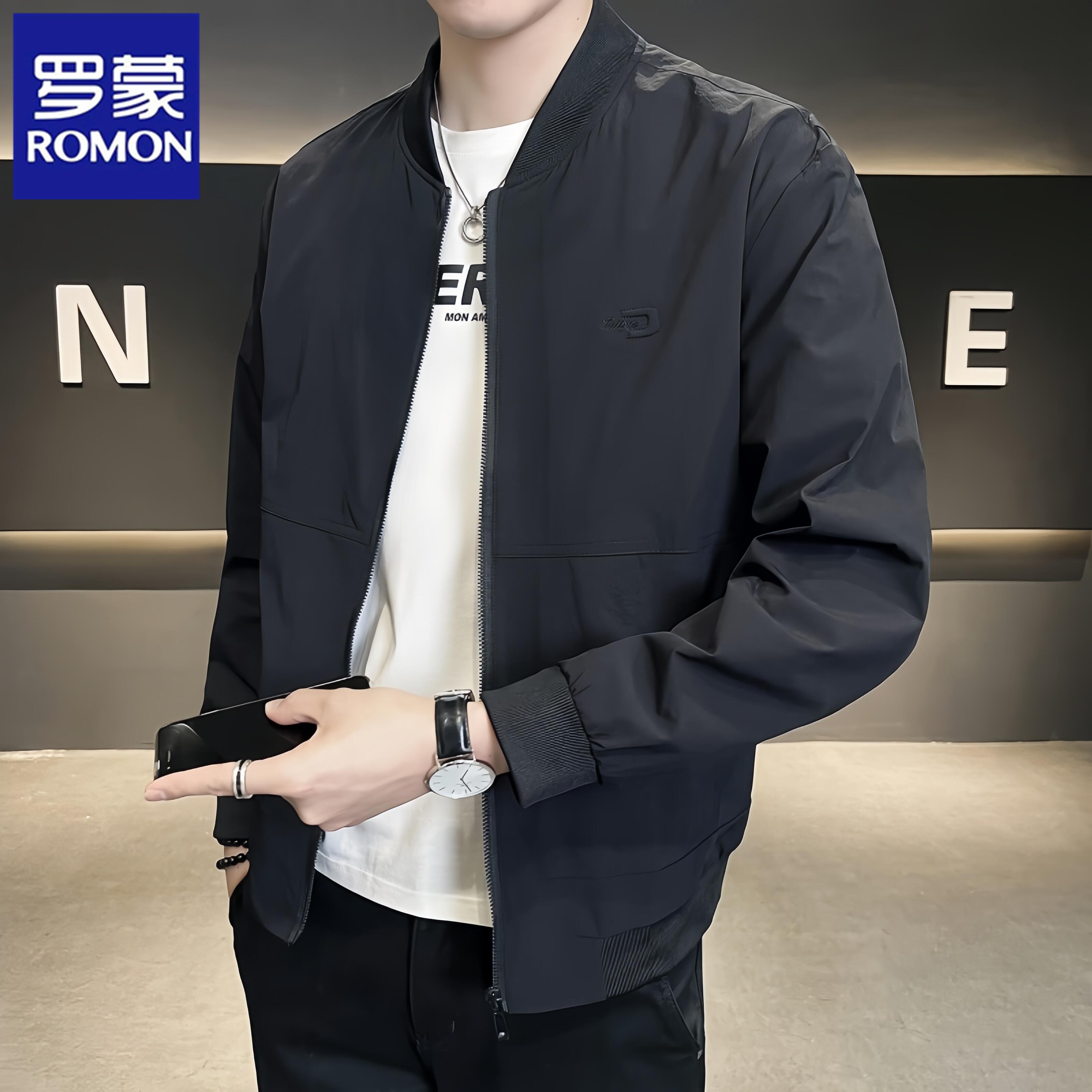 罗蒙2025新款棒球领外套男士春秋季韩版修身时尚夹克衫帅气机车服