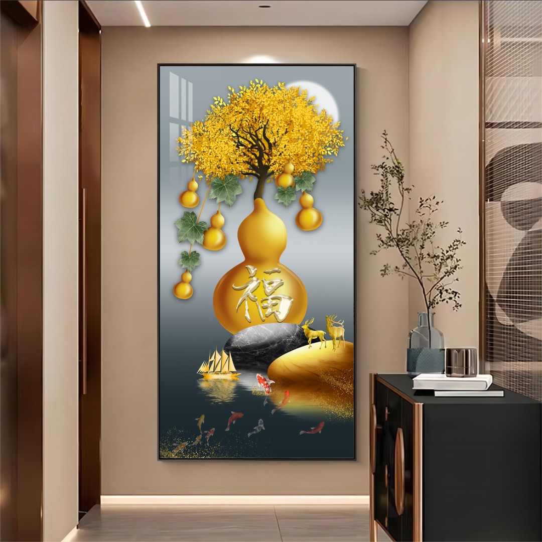 玄关装饰画现代轻奢入户客厅走廊壁画过道瓷画大气晶瓷铝合金挂画