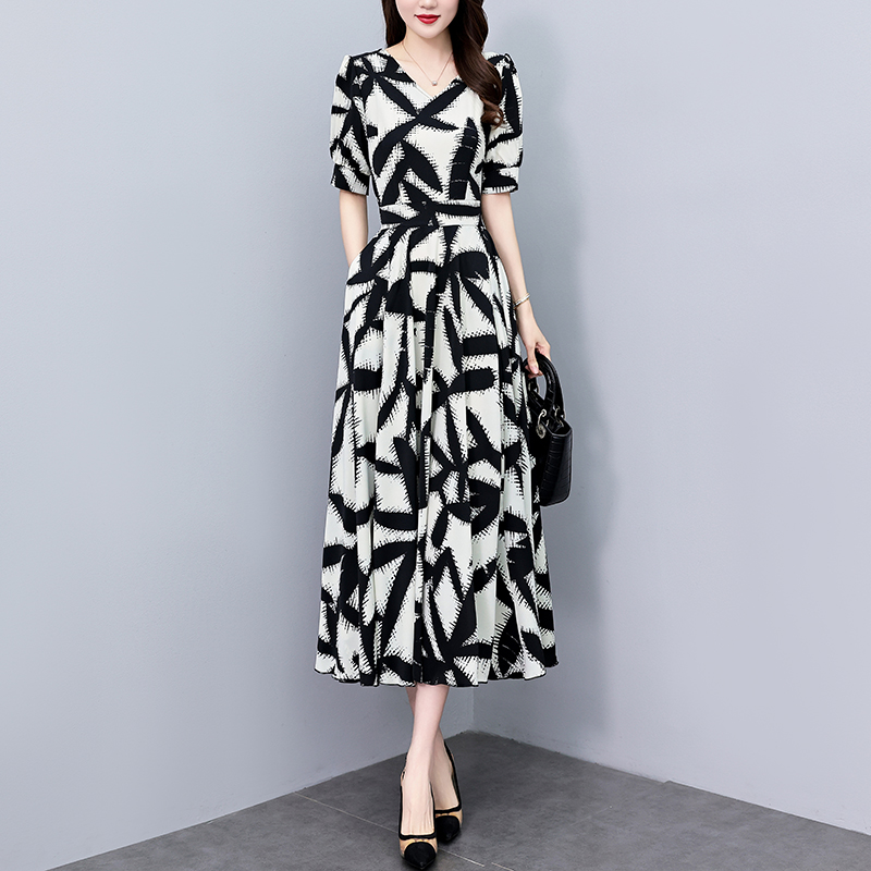 广州十三行裙子印花真丝连衣裙2025新款夏季长款收腰洋气质长裙子