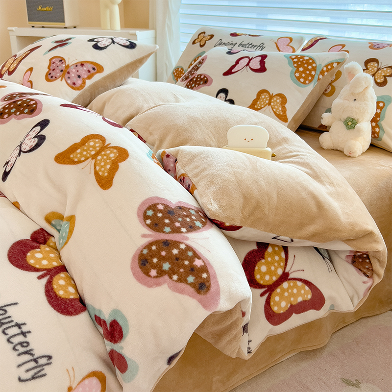 牛奶绒四件套加绒床单被套冬天法兰绒被罩加厚法兰绒珊瑚绒三件套