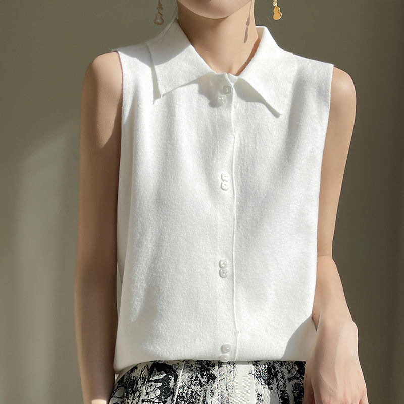 【叠穿伴侣】羊毛衬衫领针织背心气质百搭白色内搭女上衣毛衣针织衫
