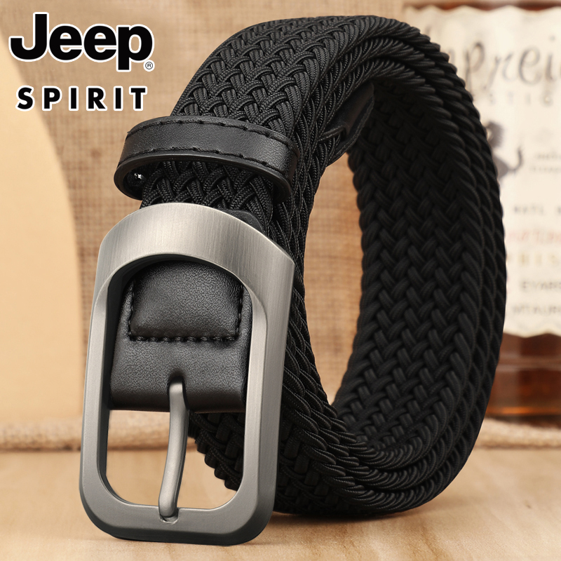 Jeep裤腰带男休闲松紧弹力腰带女舒适帆布编织牛仔裤裤带军训男款