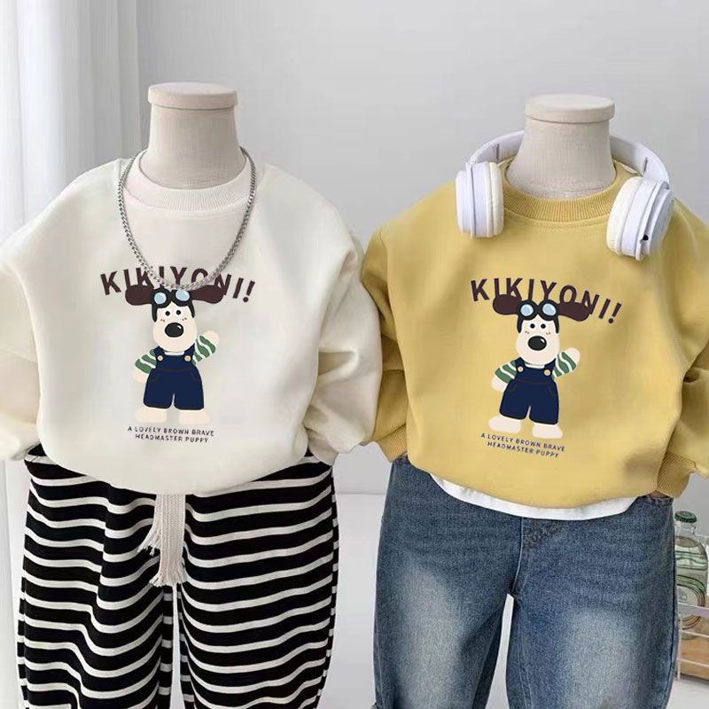 男童圆领卫衣春秋新款男宝宝卡通小狗印花套头衫儿童韩版百搭上衣