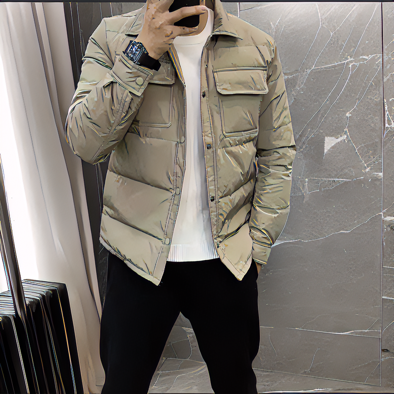 男士棉服新款简约纯色百搭休闲商务高档衬衫领棉衣男外套轻薄保暖