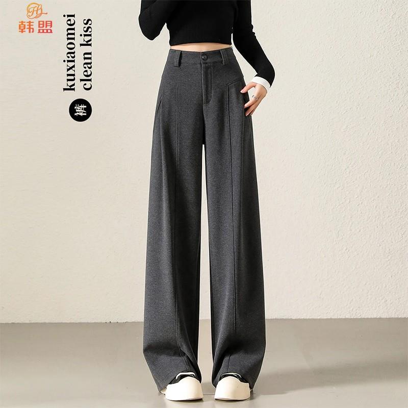 软糯羊 毛呢阔腿裤2025年秋冬季加厚新款高腰毛休闲直筒风琴裤
