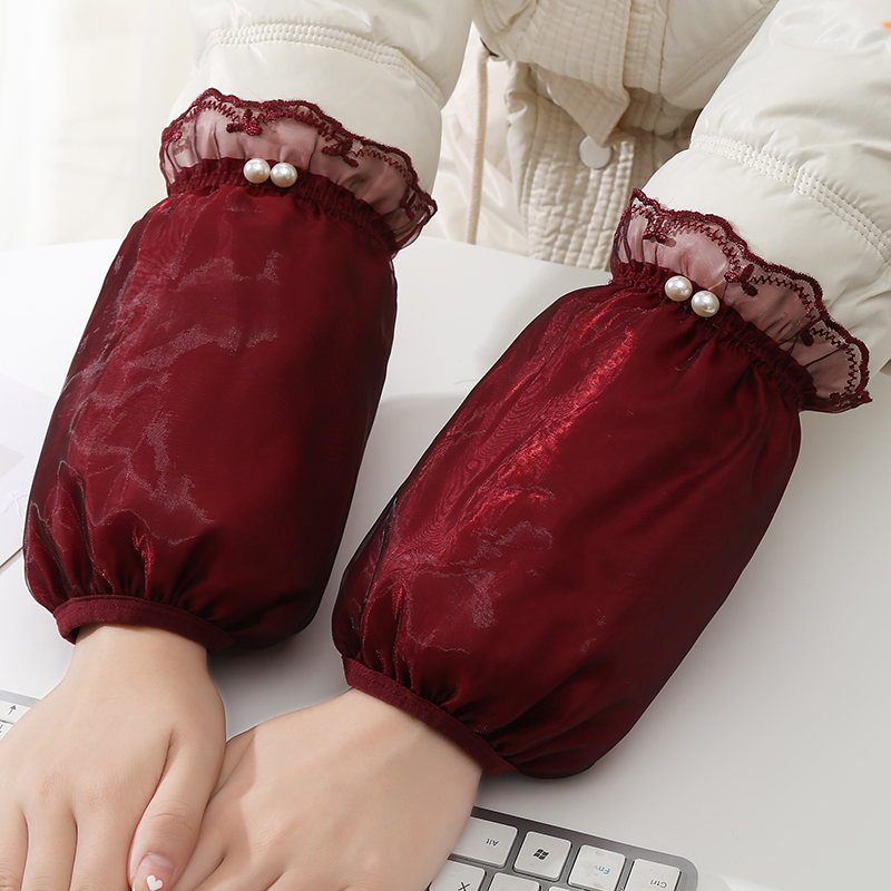 秋冬女士羽绒服防污袖套冬季花边蕾丝短款套袖办公室防脏学生护袖