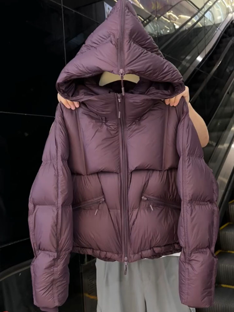 独特超好看酱紫色短款棉服女冬季2024年新款韩系小个子面包服外套