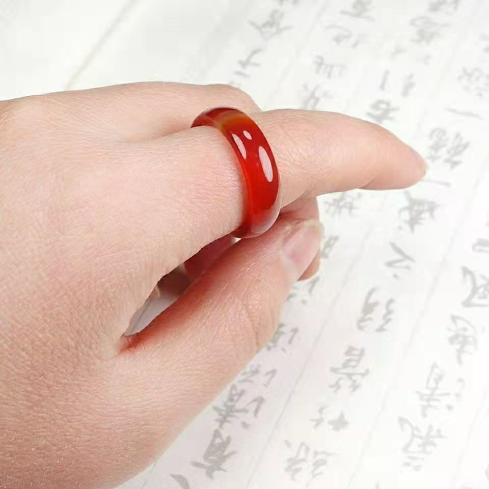 红玛瑙戒指男女款玛瑙戒指中国红指环红玛瑙扳指带鉴定证书