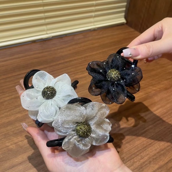 太阳花水钻花朵抓夹马尾丸子头抓夹气质百搭发饰