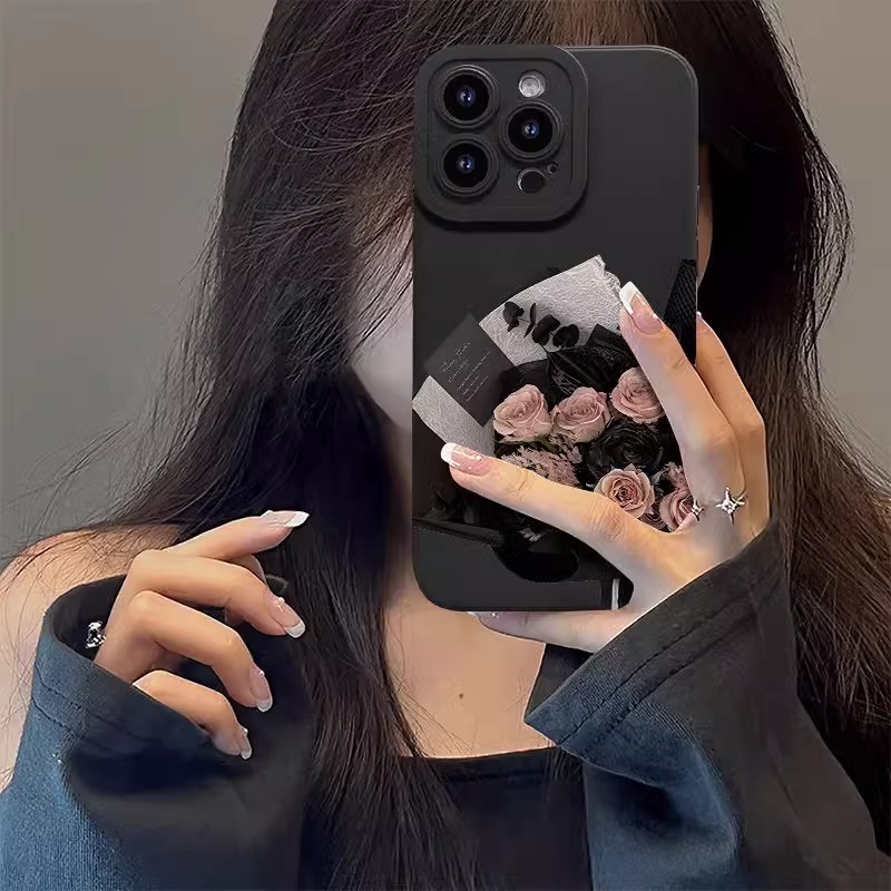 粉色玫瑰适用苹果17promax手机彩绘iphone16promax轻奢高级软硅胶