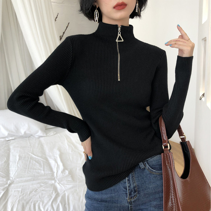 黑色半高领打底衫2025年秋冬季洋气显瘦内搭高级感长袖拉链上衣女