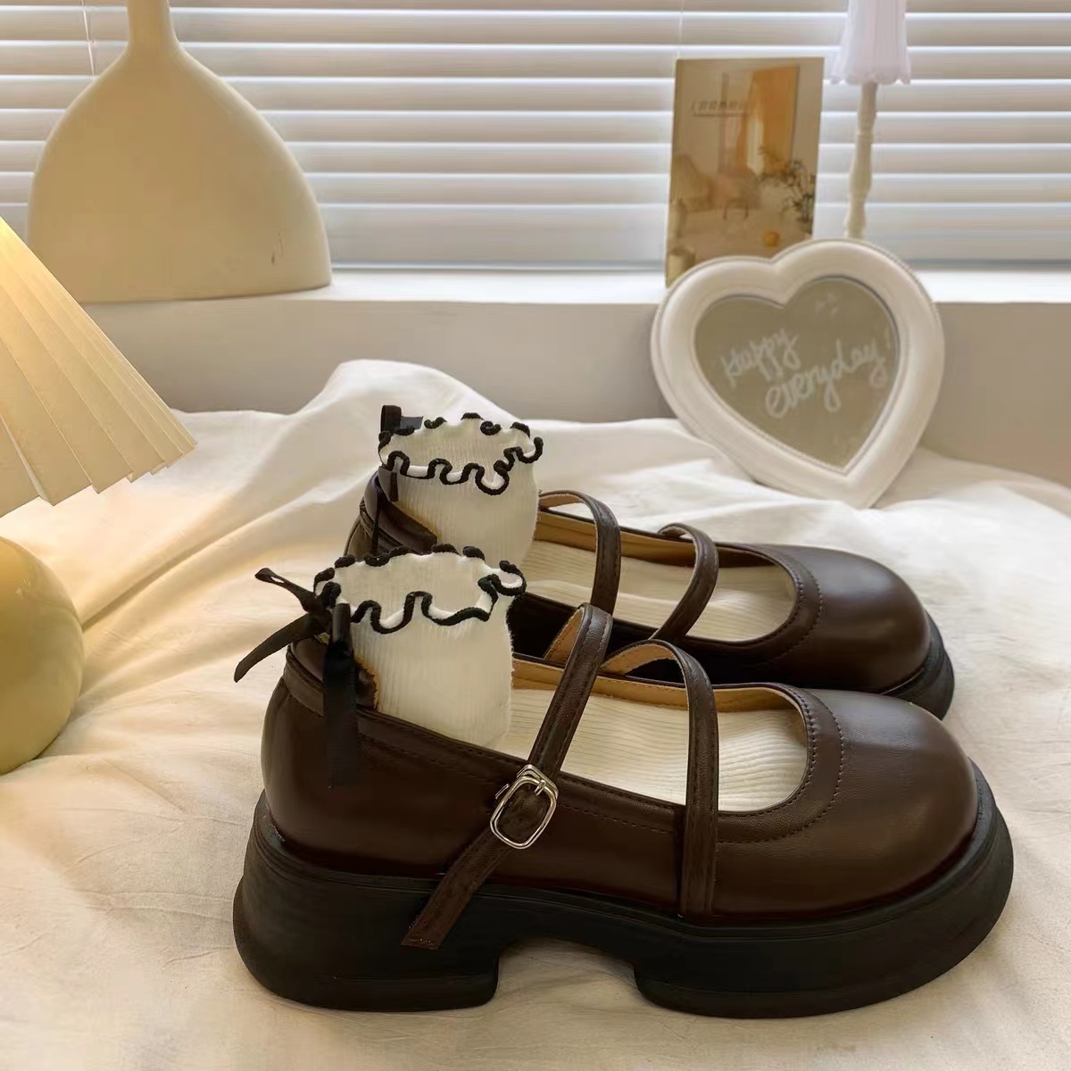 jk百搭棕色小众厚底小皮鞋女新款春复古春夏日系玛丽珍单鞋鞋子