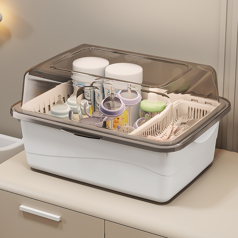 奶瓶收纳盒收纳箱带盖防尘沥水架方便用品宝宝餐具新生儿辅食工具