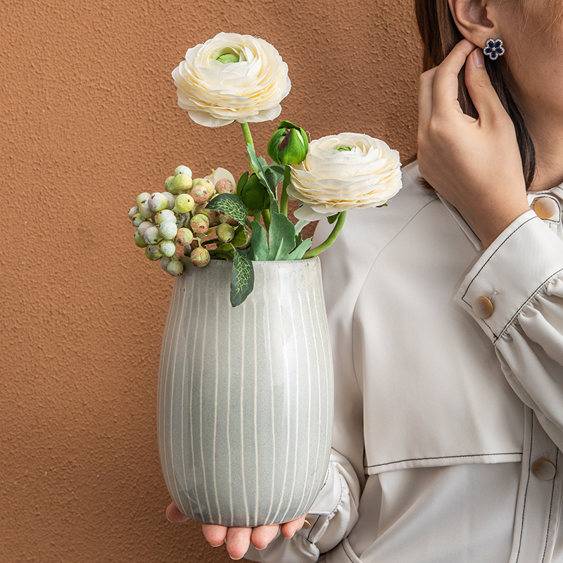 小悠家 奈斯复古手绘陶瓷大肚花瓶客厅干花花插桌面收纳罐摆件