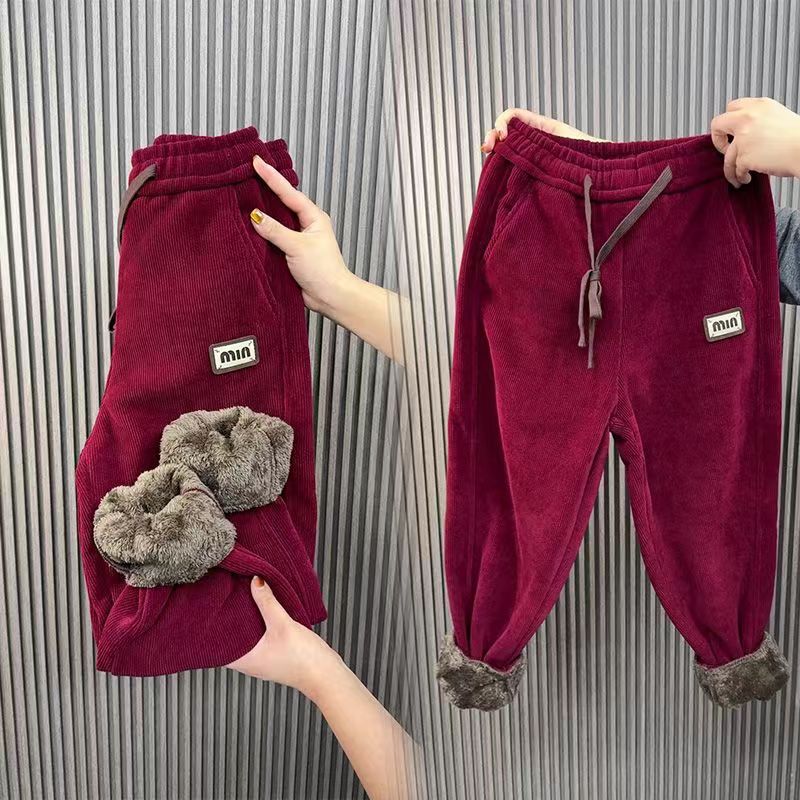 秋冬休闲时尚加绒加厚女裤2024新款雪尼尔百搭宽松高腰显瘦哈伦裤