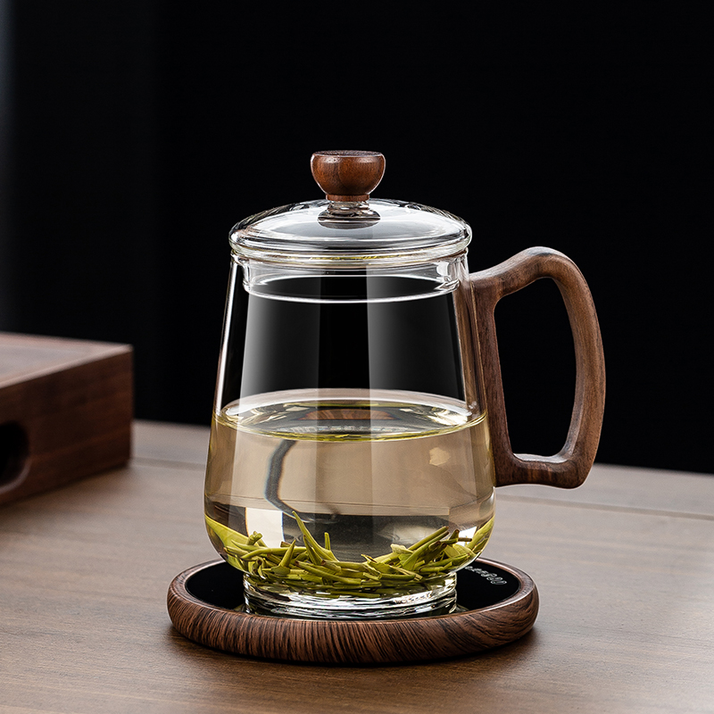 耐高温个人专用玻璃杯办公室泡茶喝水杯商用会议杯男士泡茶杯带盖