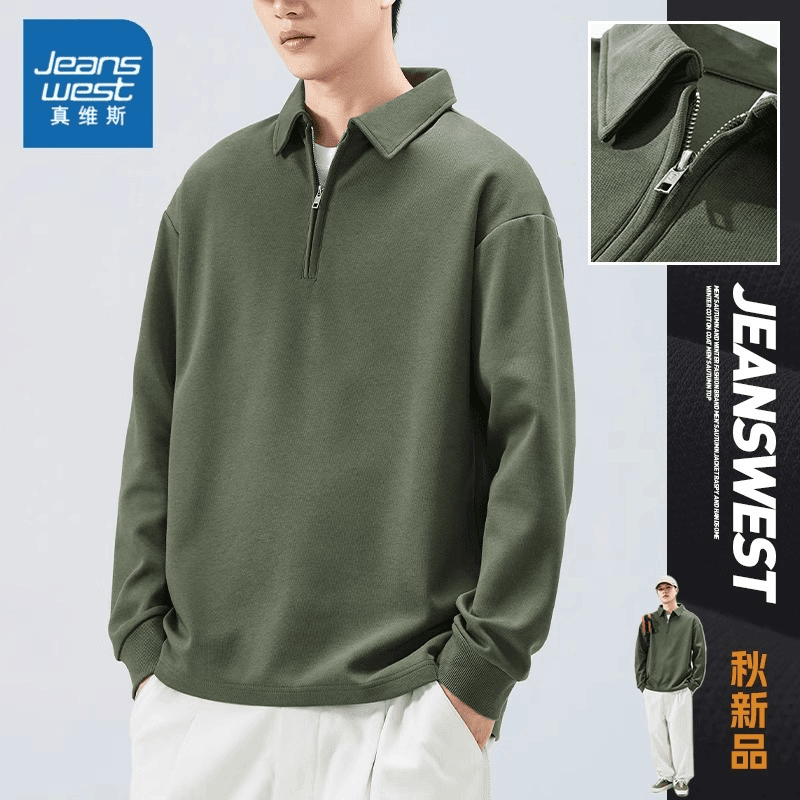 真维斯高端重磅工装polo衫2025春秋新款翻领卫衣男上衣长袖t恤男