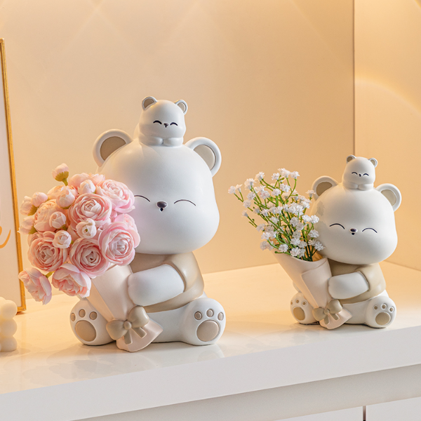 创意轻奢捧花暴力熊摆件客厅家居玄关电视柜桌面装饰七夕小众礼物
