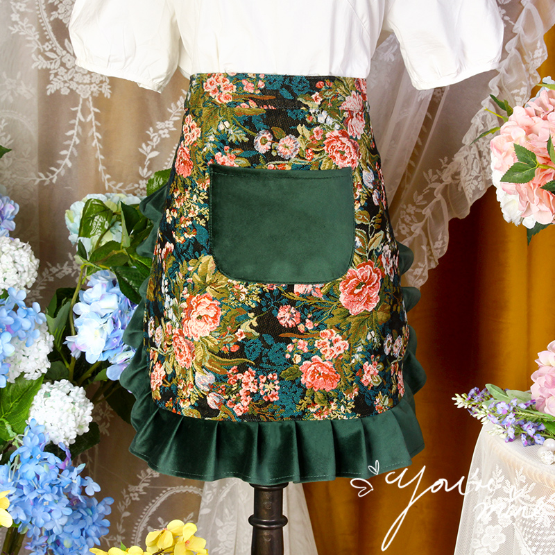 花卉布艺围裙原创氛围感半身围裙防脏隔油家居围裙工作服花店围裙