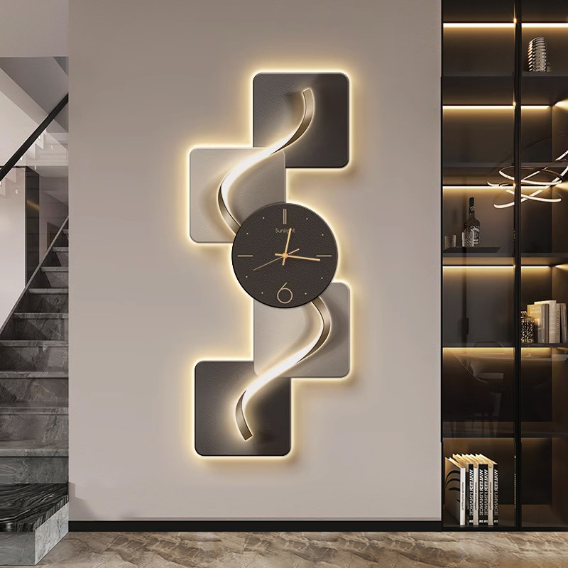 现代轻奢玄关装饰画创意时钟发光画入户走廊客厅意式抽象挂画壁画