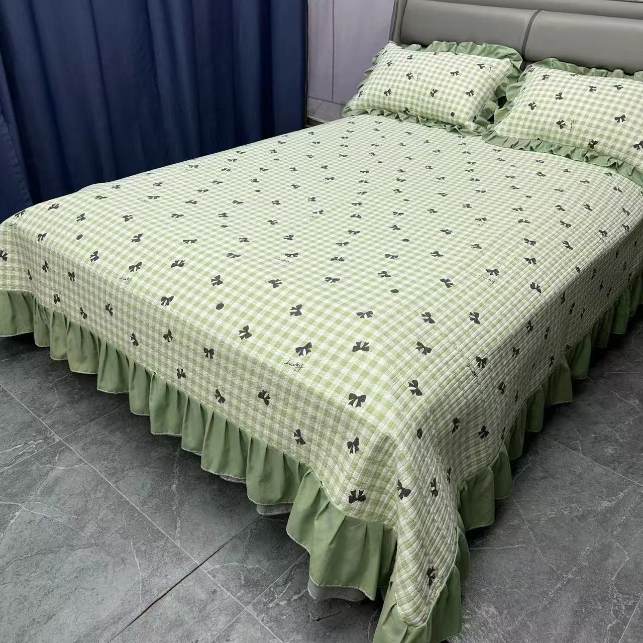 A类水洗棉床盖加大花边裙边四季可用双面防滑碎花加厚韩式韩版