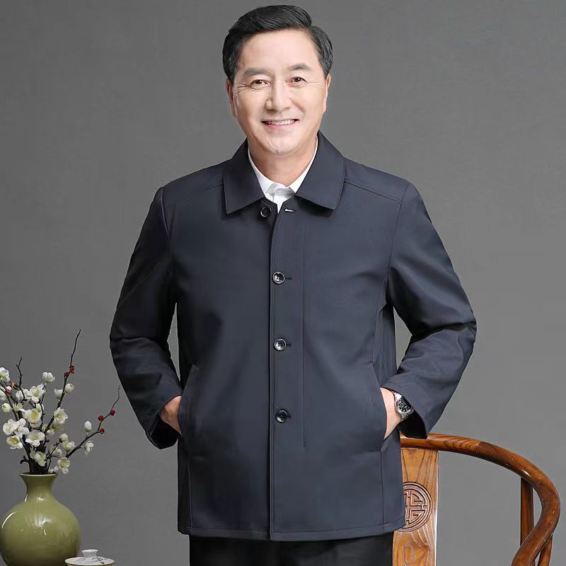 爸爸外套春秋款中老年男装老人春秋款中老男士夹克衫爷爷秋冬装