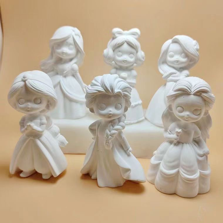迪士尼公主石膏娃娃涂色彩绘白雪爱莎涂鸦手工diy玩具