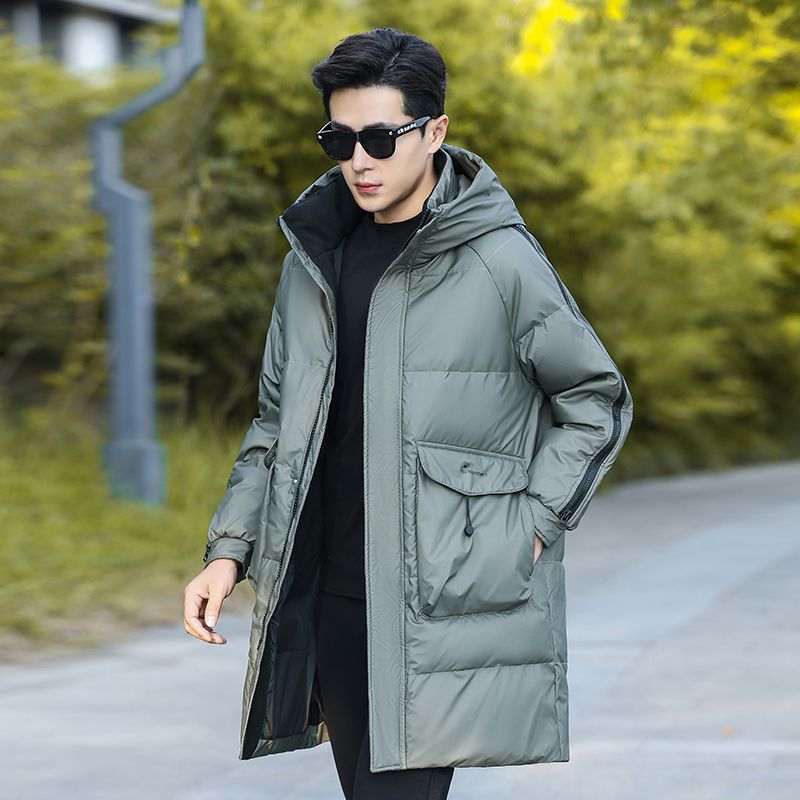 男士中长款羽绒服男冬季加厚24新款时尚潮流连帽青年长款保暖外套