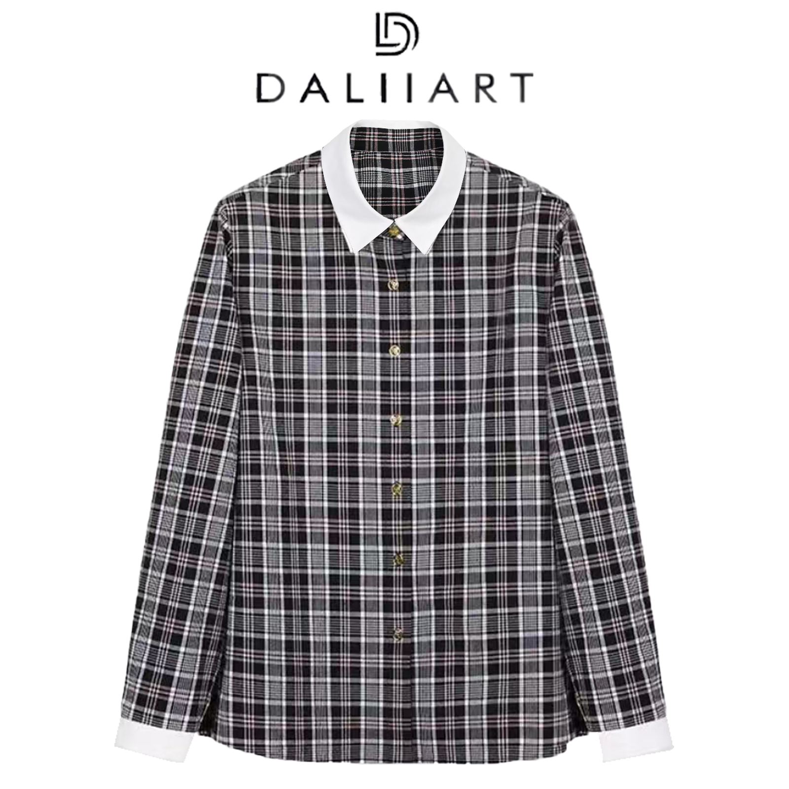 DALIART 柏林图书馆 苏格兰色织格纹H型撞色领长袖衬衫DLTX1433