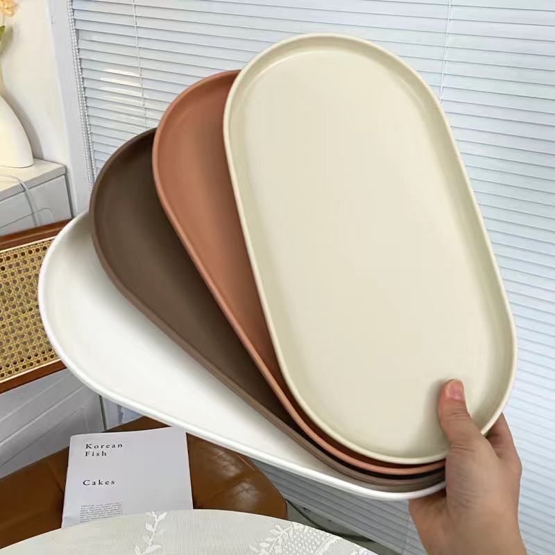 北欧轻奢风马卡龙茶盘放杯子的小托盘家用客厅收纳水果点心甜品盘