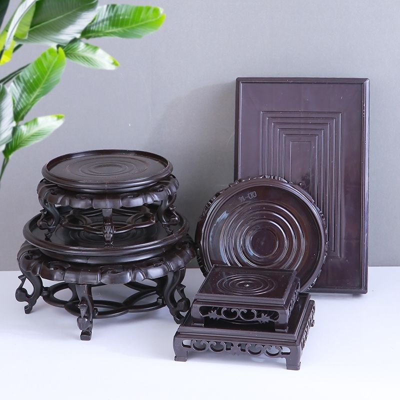 新圆形底座花瓶花盆架摆件底托盘架子奇石头鱼缸垫防水树脂底座黑