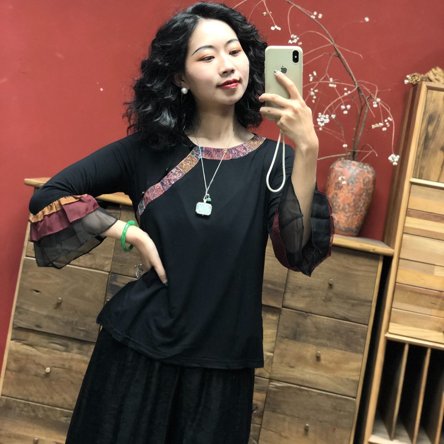 【羊在在】YZZ民族风刺绣打底衬衫上衣DDS90181