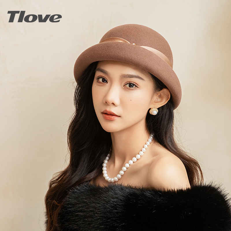 9532秋冬时尚百搭复古盆帽冬季韩版ins画家优雅毛呢帽子