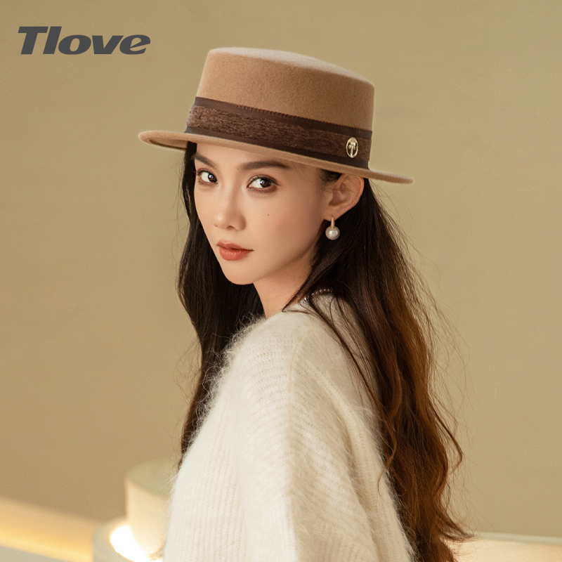 9496帽子女士秋冬时尚百搭优雅平顶帽冬季休闲复古平檐帽韩版冷帽