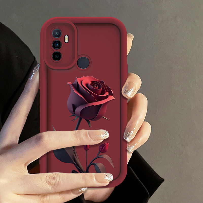适用于OPPO A32暗红玫瑰简约手机壳网红创意全包硅胶防摔女款软壳