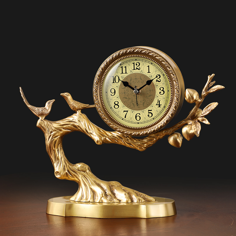 新中式黄铜座钟摆件客厅装饰钟表台式工艺家用桌面仿古坐钟6119