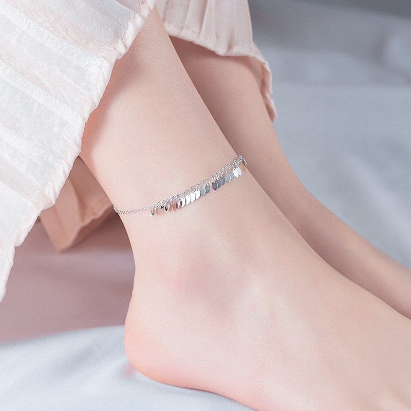 金美澳 925银脚链 女款小众设计森系流苏女韩版个性网红女式脚链