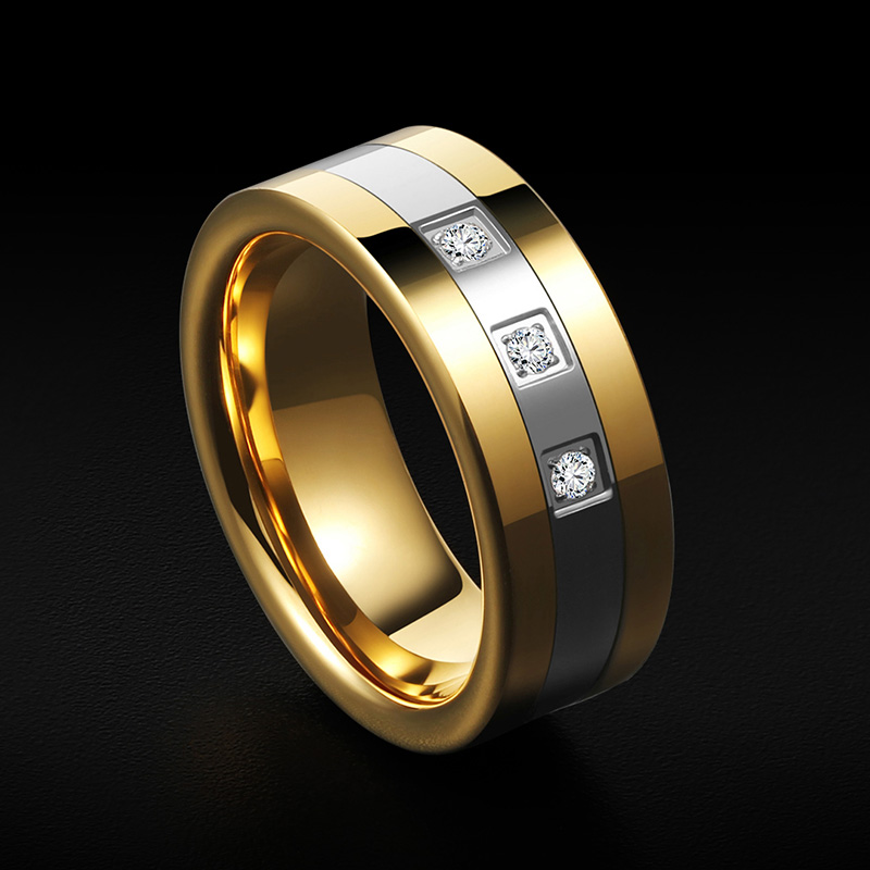 GDE 钨合金合成锆石戒指 男士戒指时尚个性男款食指指环镶锆石潮