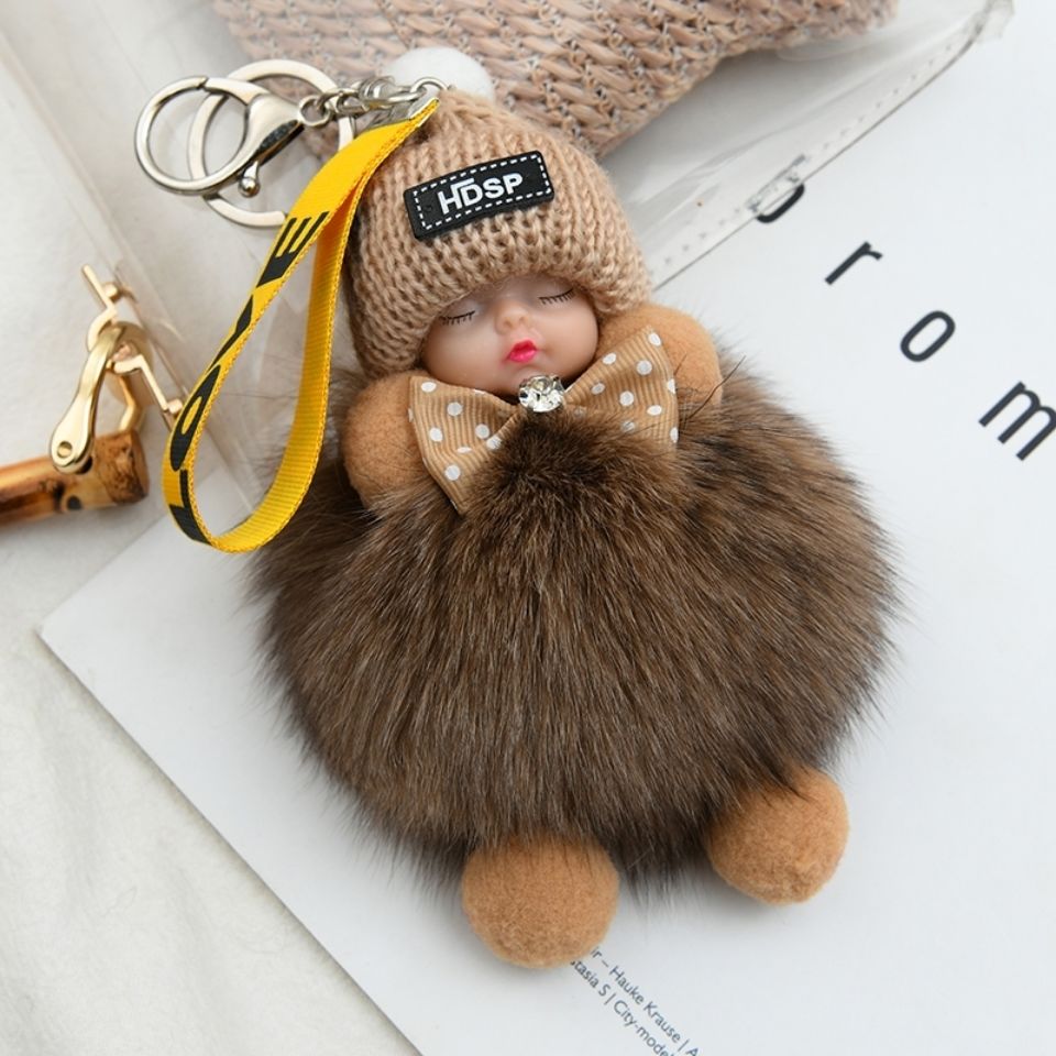 狐狸毛钥匙扣挂件可爱毛绒娃娃书包饰品女汽车钥匙链儿童玩具礼物