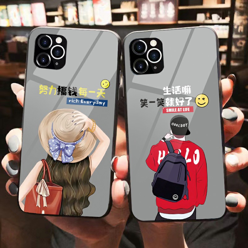 适用于苹果/华为/小米/oppo/vivo创意手机壳励志女孩网红液态玻璃