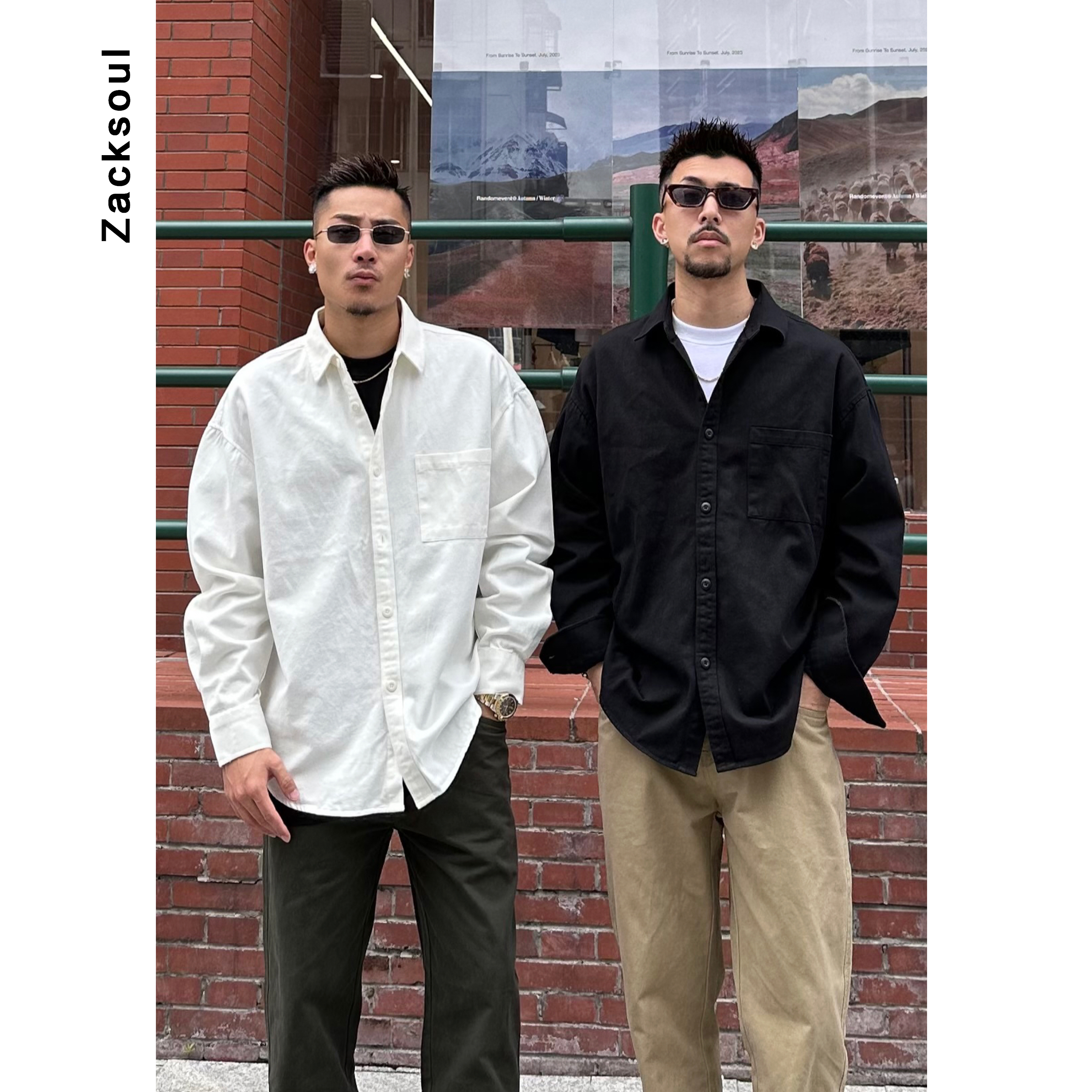 Zack校长 水洗棉工装衬衫休闲长袖纯色百搭素色高级感宽松简约