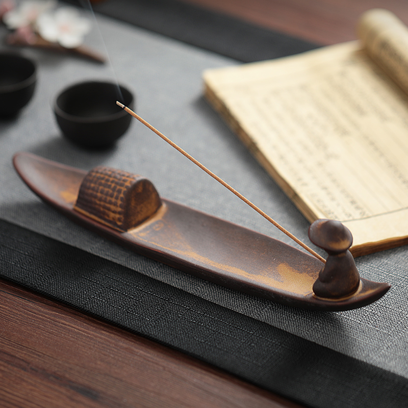 钓鱼翁创意陶瓷卧香炉香插香座家用室内香薰炉檀香线香禅意沉香