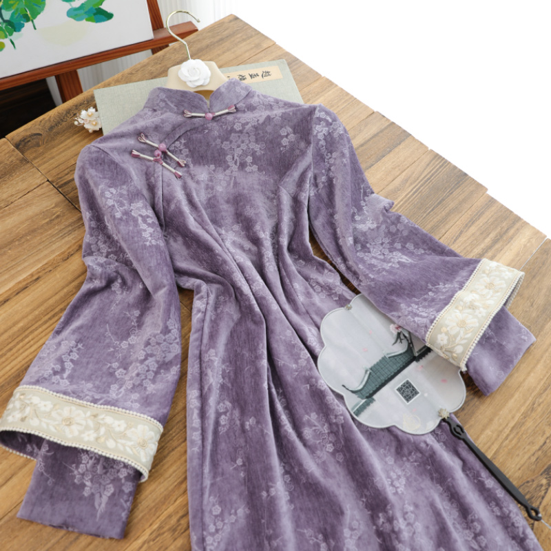 俏娘鱼【紫气东来】2025年春新款紫色素雅新中式改良日常倒大袖旗袍