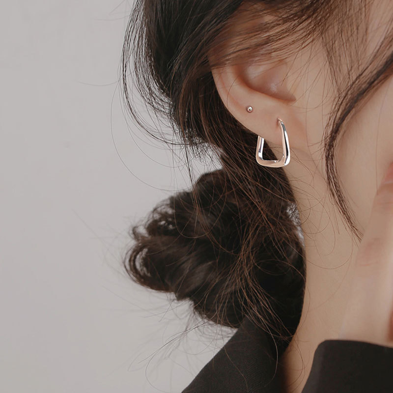 925银耳饰 女韩版几何耳环网红简约气质百搭不规则时尚耳圈耳扣