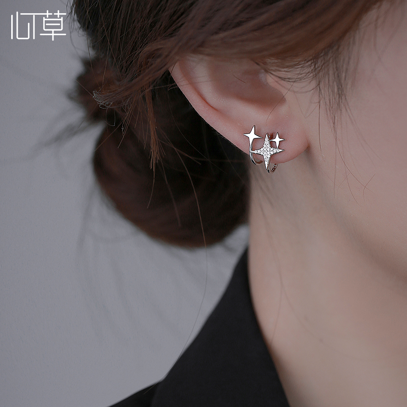 心草 足银合成锆石耳饰 四芒星耳钉女高级感百搭网红款小星星耳环