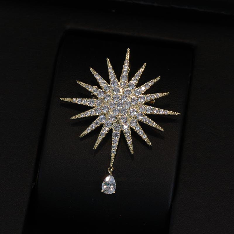Mirror girl/魔镜女孩 铜合金合成锆石胸针 星芒水滴精致时尚