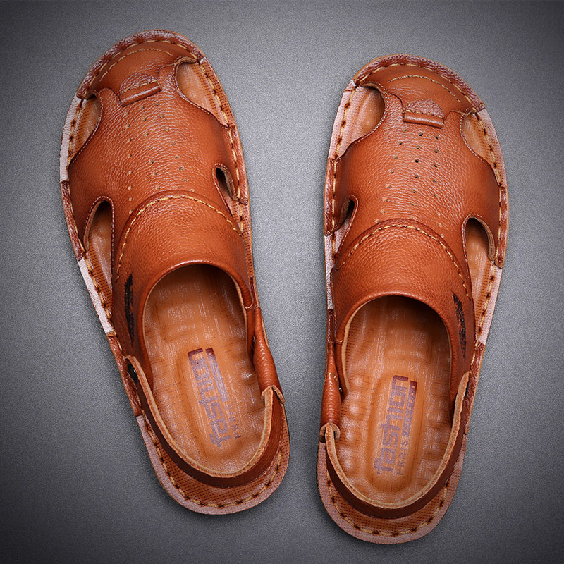 源头工厂牛皮男士凉鞋夏季休闲沙滩凉拖两用外穿2024新款软底防滑