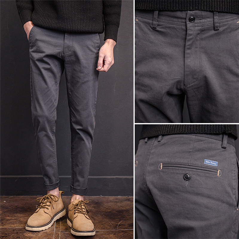 男士休闲裤秋冬季轻熟九分修身小脚新款商务直筒长裤子夏季薄款