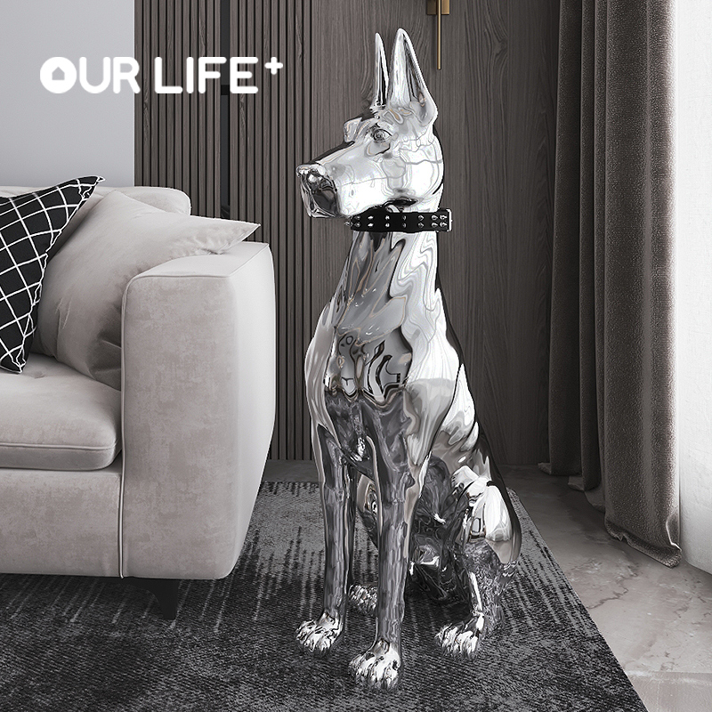 现代轻奢高级感松弛感高档办公室客厅工艺品装饰品大型落地狗摆件